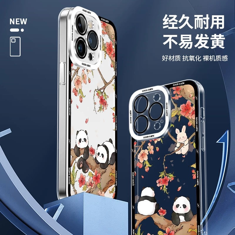 Cute Animal Panda | Chinese Ink Painting Black Version - iPhone Case PLUS SE2 XS XR X 11 12 13 14 15 16 16e 17 17e Pro Promax 12mini 13mini