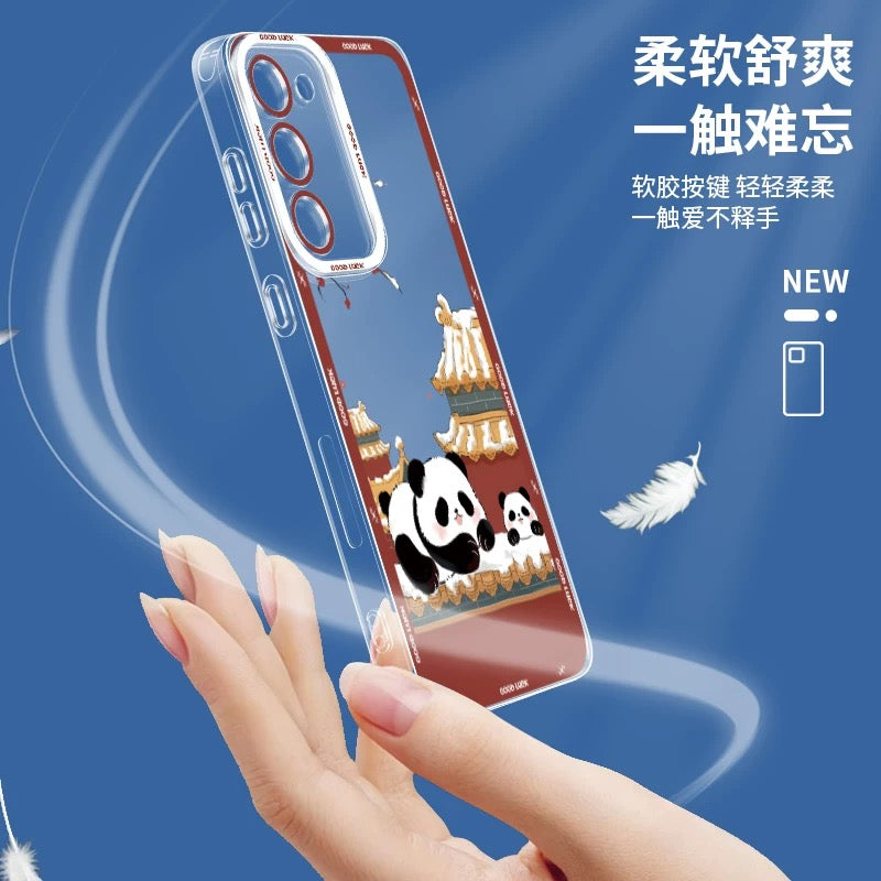 Cute Animal Panda | Chinese Ink Painting Red Version - Phone Case Samsung Galaxy S26 S25 S24 S23 S22 S21 FE Ultra Edge
