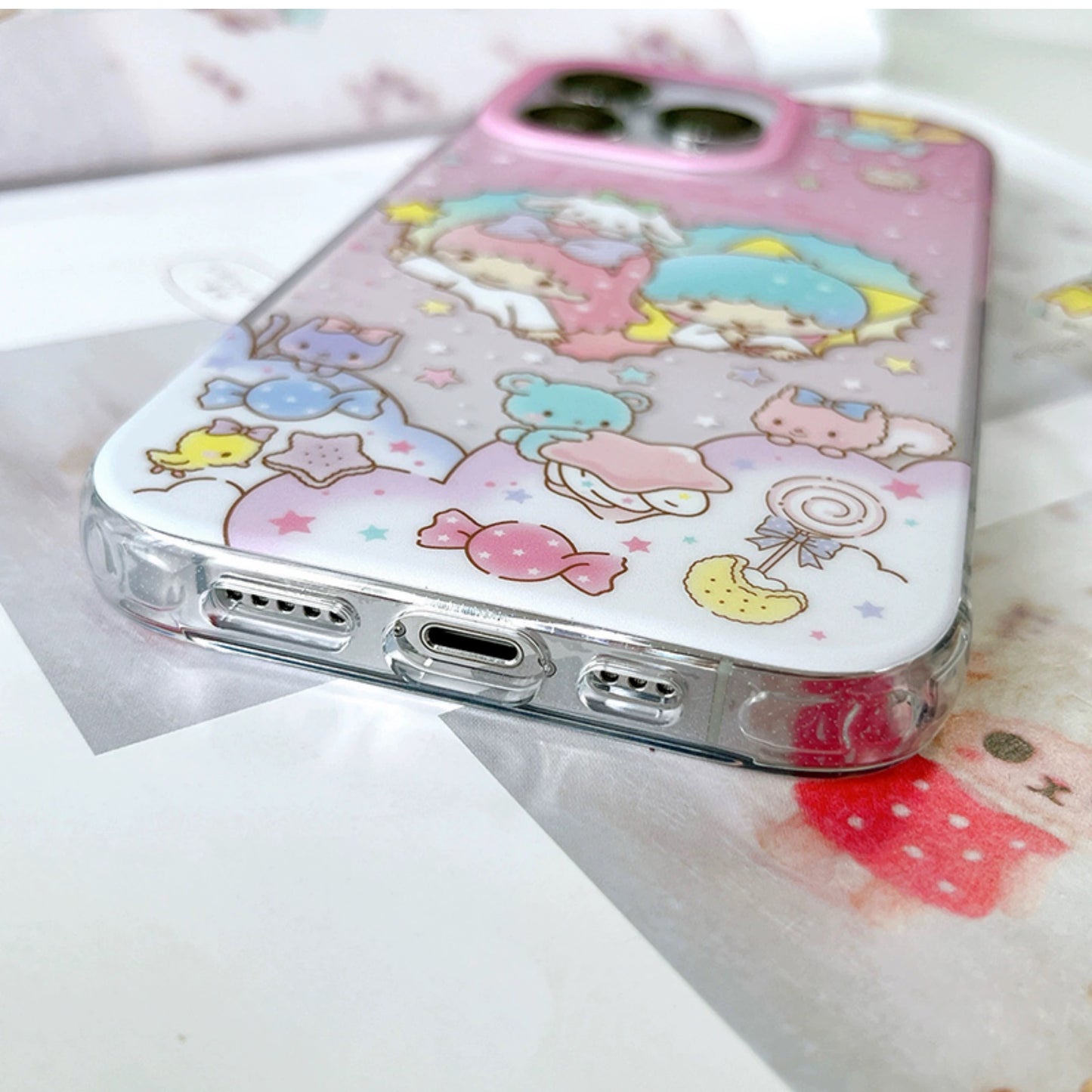 Japanese Cartoon Sanrio Little Twin Star with Heart - iPhone Case 13 14 15 Pro Promax