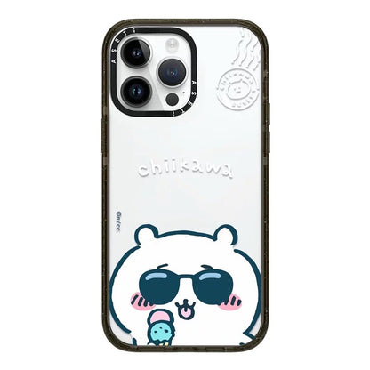 Japanese Cartoon ChiiKawa Clear with Transparent Black Frame Phone Case | ChiiKawa Hachiware Usagi Wear Sunglass and Eating Ice Cream Blue - iPhone Case 12 13 14 15 16 17 Pro Promax