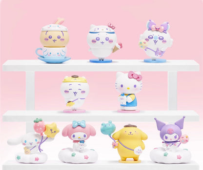 ChiiKawa X Miniso X Sanrio Series | ChiiKawa Hachiware Usagi Momonga Playing with Kitty My Melody Cinnamoroll Pompompurin Kuromi Plastic Mini Figure Blind Box - Kawaii Items Room Decoration Blind Box