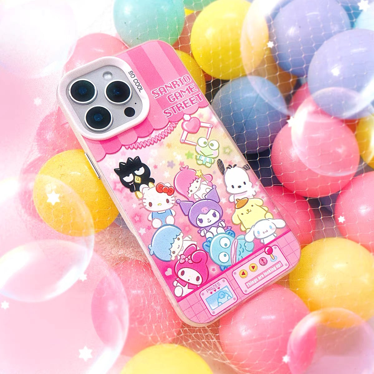 Japanese Cartoon Sanrio Game Street Laser Case | Clip Doll Machine - iPhone Case 11 12 13 14 15 16 16e 17 17e Pro Promax