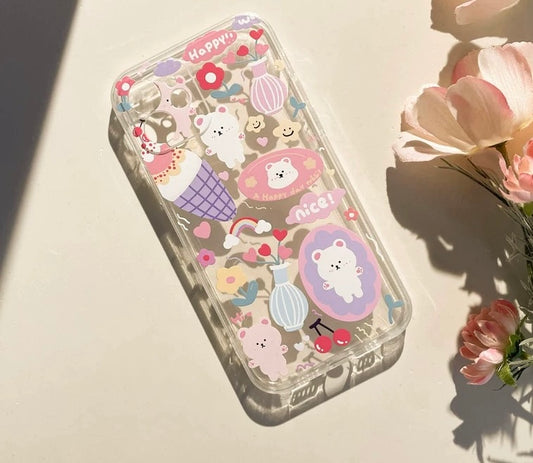 Bear with Sweets Sticker Mori Style iPhone case Kawaii Lovely Cute Lolita iPhone 6 7 8 PLUS SE2 XS XR X 11 12 13 14 15 Pro Promax 12mini 13mini