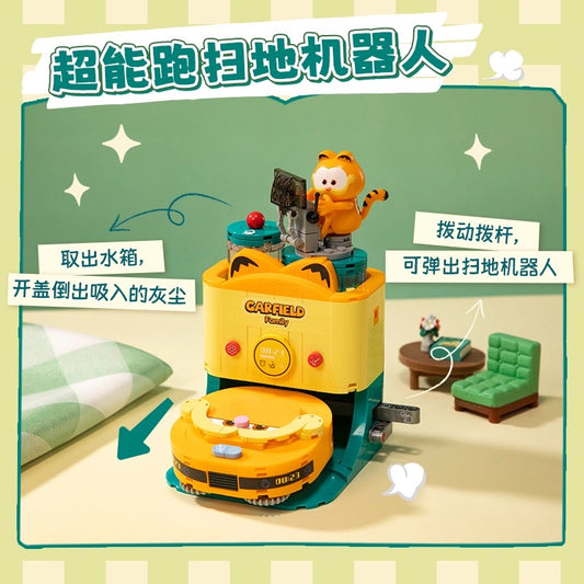 Pan Tasy x Garfield Family | Sweeping Robot - Lovely Cat Exotic Shorthair Building Blocks Toy Collections