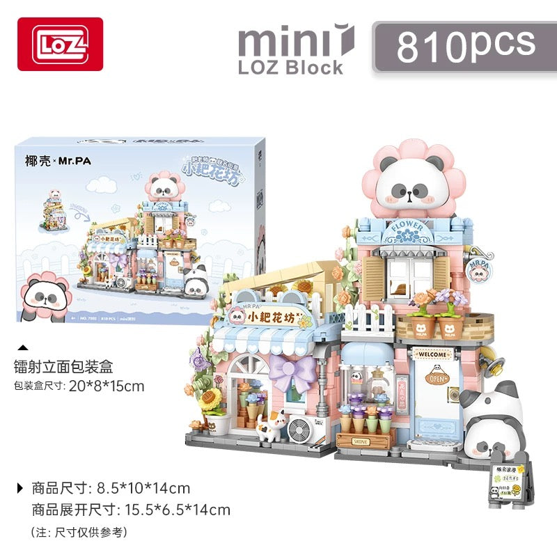 Loz Mr Pa Panda | Taiyaki Snack Food Shop & Flower Shop - Building Mini Blocks Lovely Kawaii Toy Collections