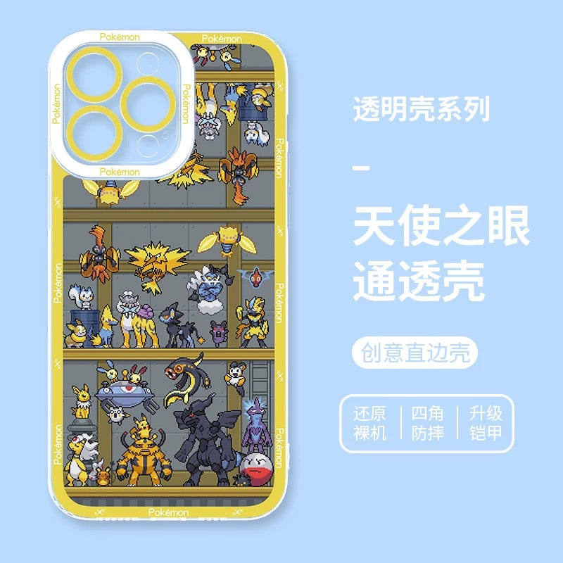 Japan Cartoon Pokemon Pixel Group Verison | Electric Type - iPhone Case 6 7 8 PLUS SE2 XS XR X 11 12 13 14 15 16 16e Pro Promax 12mini 13mini