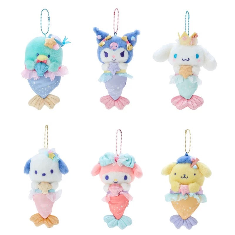 Japan Sanrio Mermaid Keychain | My Melody Kuromi Cinnamoroll Pompompurin Pochacco Tuxedosam - Mini Plush Doll 10cm Keychain