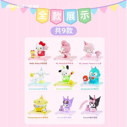 Sanrio Characters Cute Happy Party with Box Series | Hello Kitty My Melody Piano Kuromi Cinnamoroll Pompompurin Pochacco Hangyodon - Kawaii Decoration Collectable Toys Toy Collection