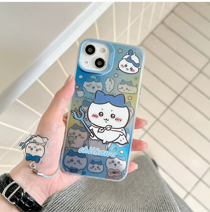 Japanese Cartoon iPhone Case with Strap | Laser ChiiKawa Hachiware Usagi Momonga - iPhone CasePhone Case  7 8 PLUS SE2 XS XR X 11 12 13 14 15 Pro Promax 12mini 13mini