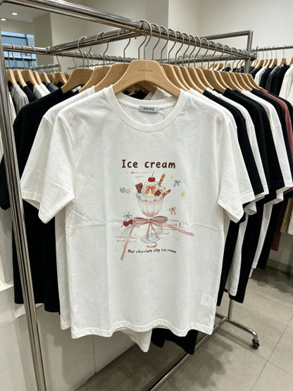 Korean Fashion Cute Sweets Style T-Shirt Series | Ice Cream Cup with Cat - Kawaii Fashion Items