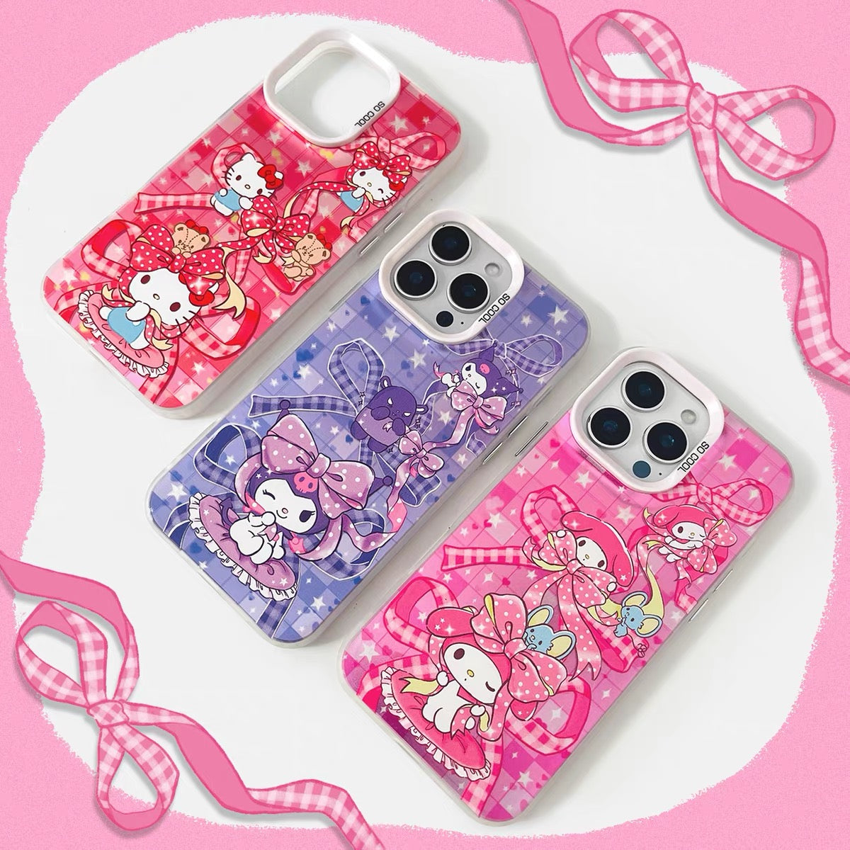 Japanese Cartoon Sanrio Colourful Ribbon Laser Case | Hello Kitty My Melody Kuromi Cinnamoroll Pompompurin Hangyodon 6 Styles - Phone Case Samsung Galaxy S26 S25 S24 S23 S22 S21 FE Ultra Edge