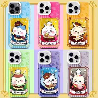 Japanese Cartoon ChiiKawa Cafe Cake Chef Laser Case | Chiikawa Hachiware Usagi Momonga Kurimanju Rakko 6 Styles - iPhone Case 11 12 13 14 15 16 16e 17 17e Pro Promax