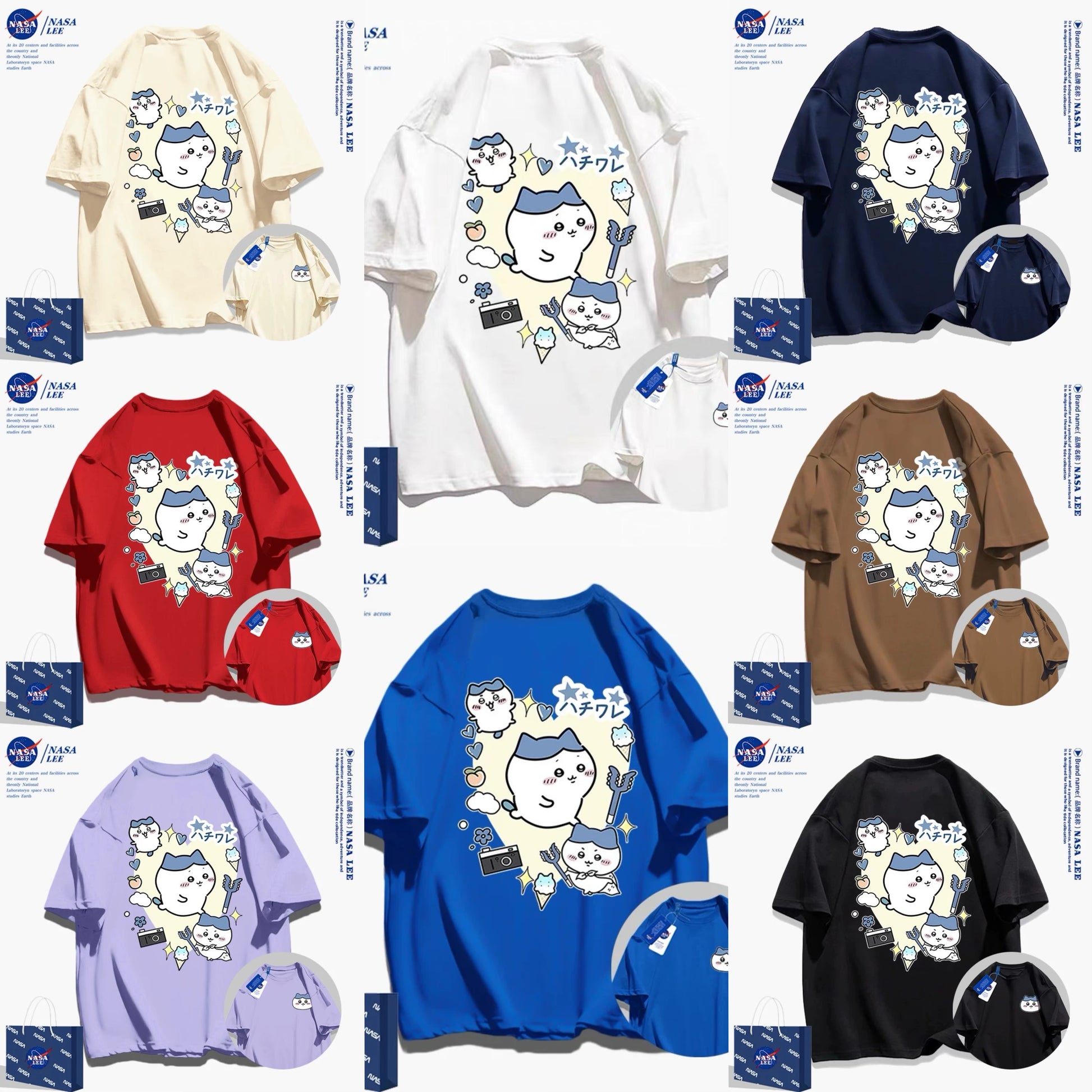 Japanese Cartoon ChiiKawa Casual Style T-Shirt Series | Hachiware Attack Front & Back - Kawaii Fashion Items