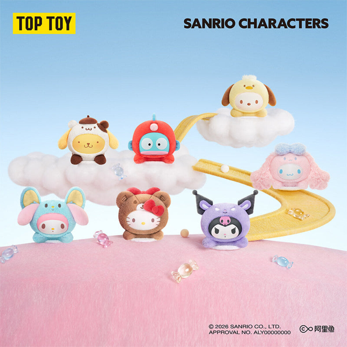 TOPTOY x Sanrio Characters Sweet Whispers Stickers Series | Hello Kitty My Melody Kuromi Cinnamoroll Pompompurin Pochacco Hangyodon - Plush Charm Shoulder Magnetic Buddies Blind Box