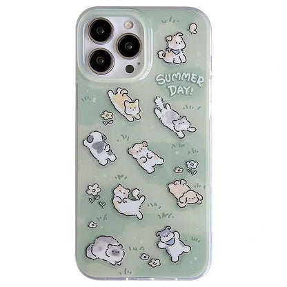 Lovely Puppy with Grass iPhone Case 11 12 13 14 Pro Promax