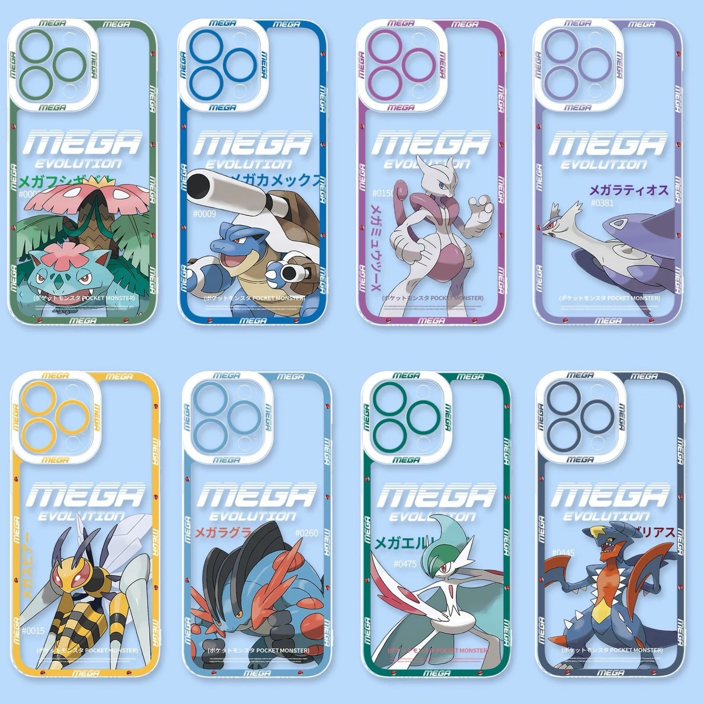 Japan Cartoon Pokemon Mega Evolution | Venusaur Blastoise Mewtwo X Latios Beedrill Swampert Gallade Garchomp - iPhone Case PLUS SE2 XS XR X 11 12 13 14 15 16 16e 17 17e Pro Promax 12mini 13mini