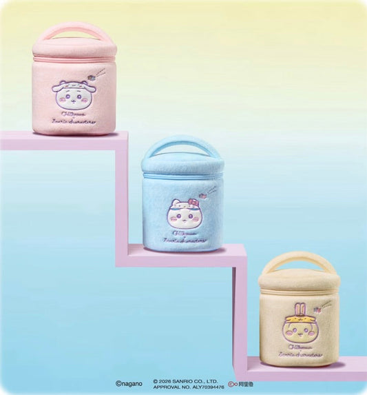 ChiiKawa X Miniso X Sanrio Series | ChiiKawa Hachiware Usagi Cute Fluffy Cylinder Shape Cosmetic Bags - Kawaii Items Room Decoration