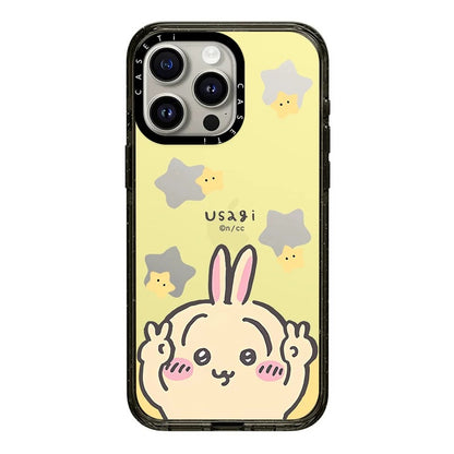 Japanese Cartoon ChiiKawa Transparent Black Frame & Mirror Phone Case | Yeah Selfie and Love Stawberry - iPhone Case 12 13 14 15 16 17 Pro Promax