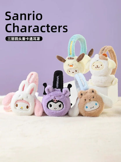 Sanrio Fluffy Earmuffs with Animals friends | My Melody Kuromi Cinnamoroll Pompompurin Pochacco - Headband and Hair Winter Accessory Outfits