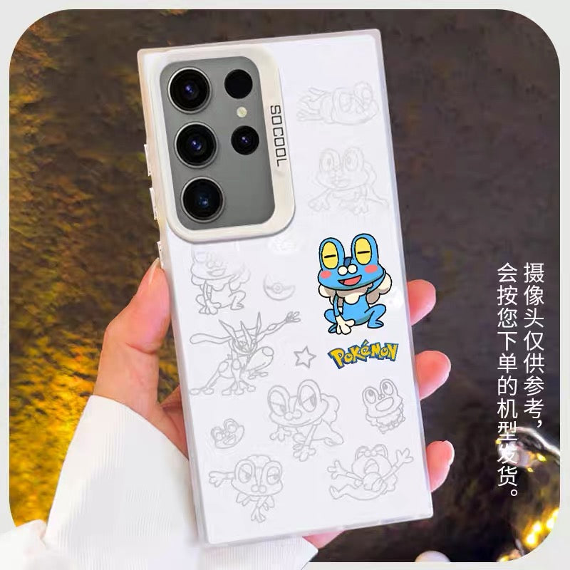 Japanese Cartoon Pokemon Matt & Silver Case Part6 | Piplup Snivy Froakie Rowlet Clodsire Jirachi Mewtwo 7 Styles - Phone Case Samsung Galaxy S26 S25 S24 S23 S22 S21 FE Ultra Edge