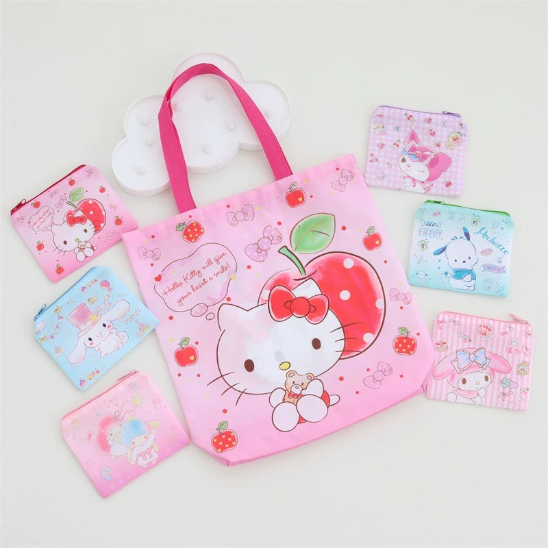 Japanese Cartoon Sweet Style Fold Up Tote Bag | Hello Kitty My Melody Kuromi Little Twin Stars Cinnamoroll Pochacco - Kawaii Little Bag