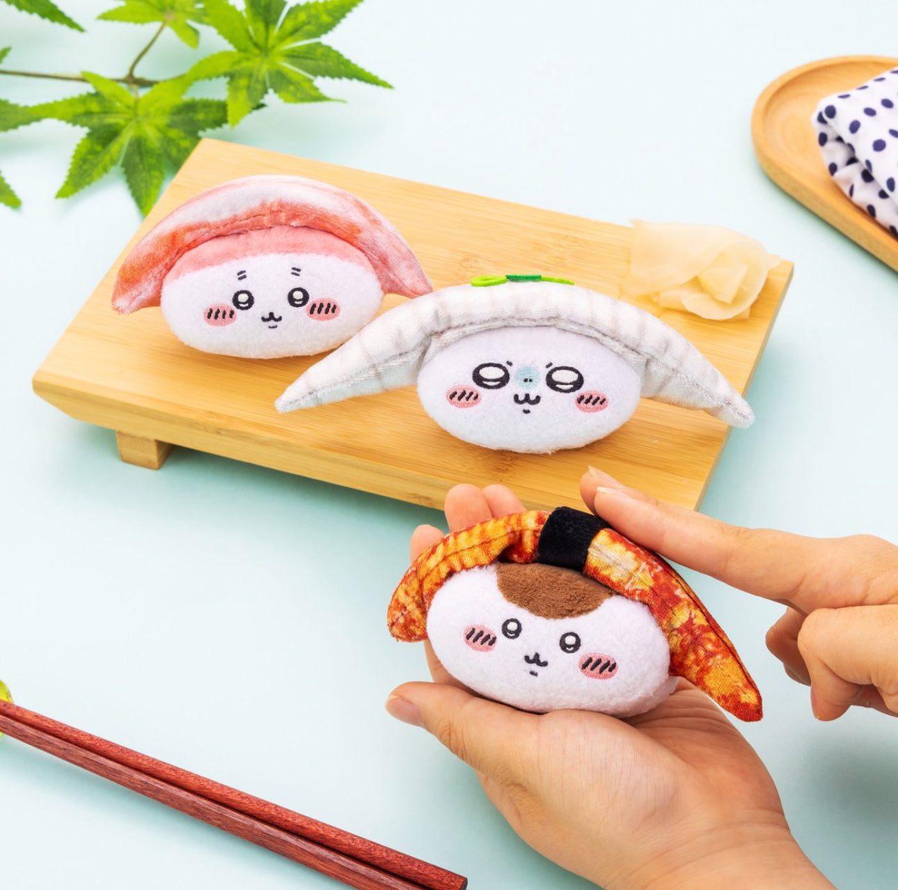 Japan ChiiKawa Sushi Lottery Serise | ChiiKawa Hachiware Usagi Momonga Kurimanju Rakko Shisa Crab - Mini Plush Doll 10cm Kawaii Room Decoration