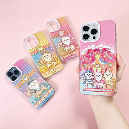 Japanese Cartoon ChiiKawa Go Round Laser Case | Merry Go Round with Chiikawa Hachiware Usagi - iPhone Case Plus SE2 11 12 13 14 15 16 16e 17 17e Pro Promax 12mini 13mini