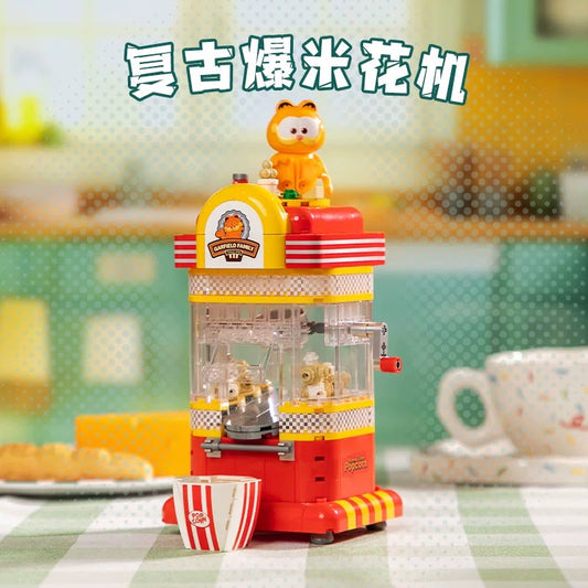 Pan Tasy x Garfield Family | Vintage Popcorn Machine - Lovely Cat Exotic Shorthair Building Blocks Toy Collections