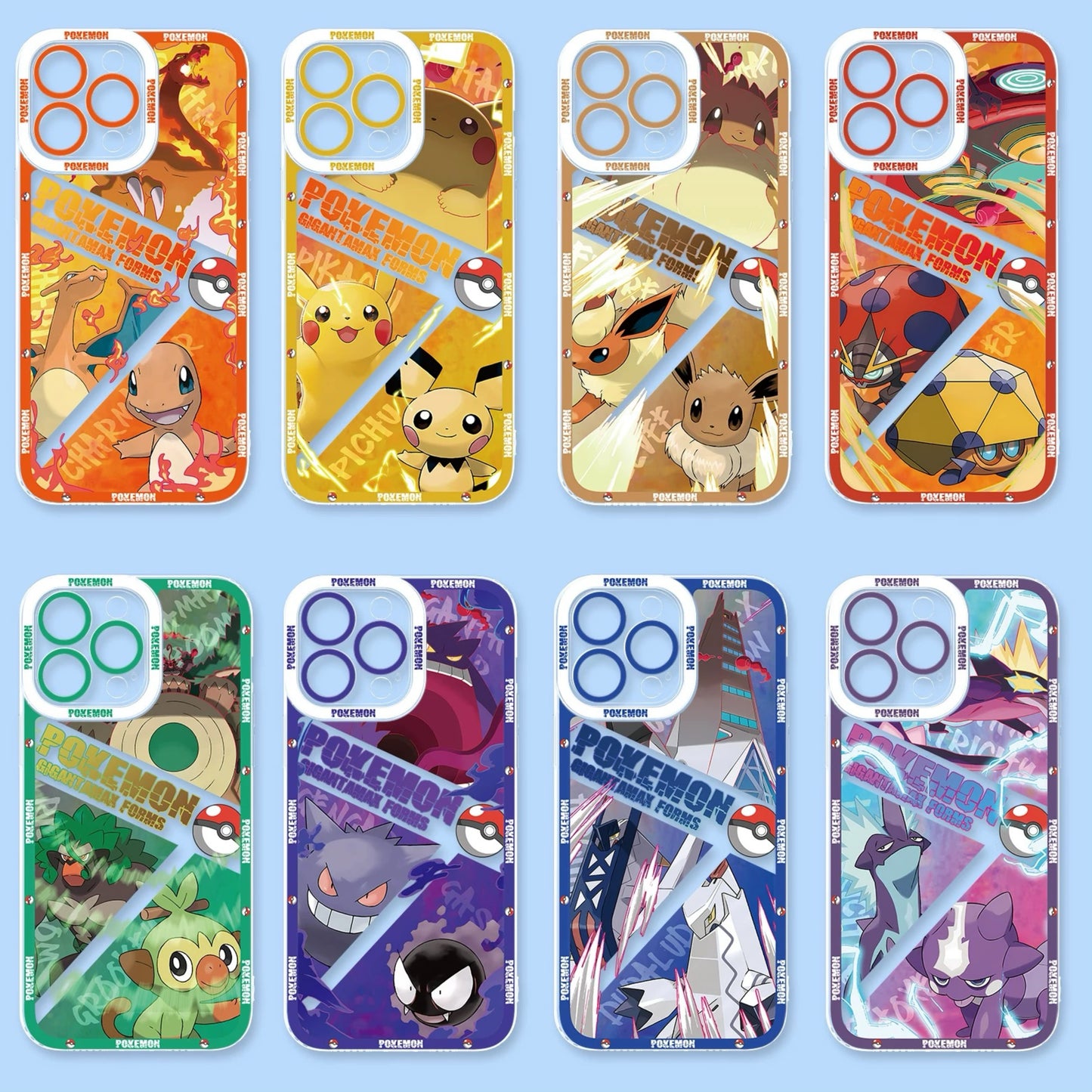 Japan Cartoon Pokemon Evolution Verison | Charmander Pichu Pikachu Eevee Dottler Grookey Gengar Duraludon Toxel Toxtricity - iPhone Case PLUS SE2 XS XR X 11 12 13 14 15 16 16e 17 17e Pro Promax 12mini 13mini