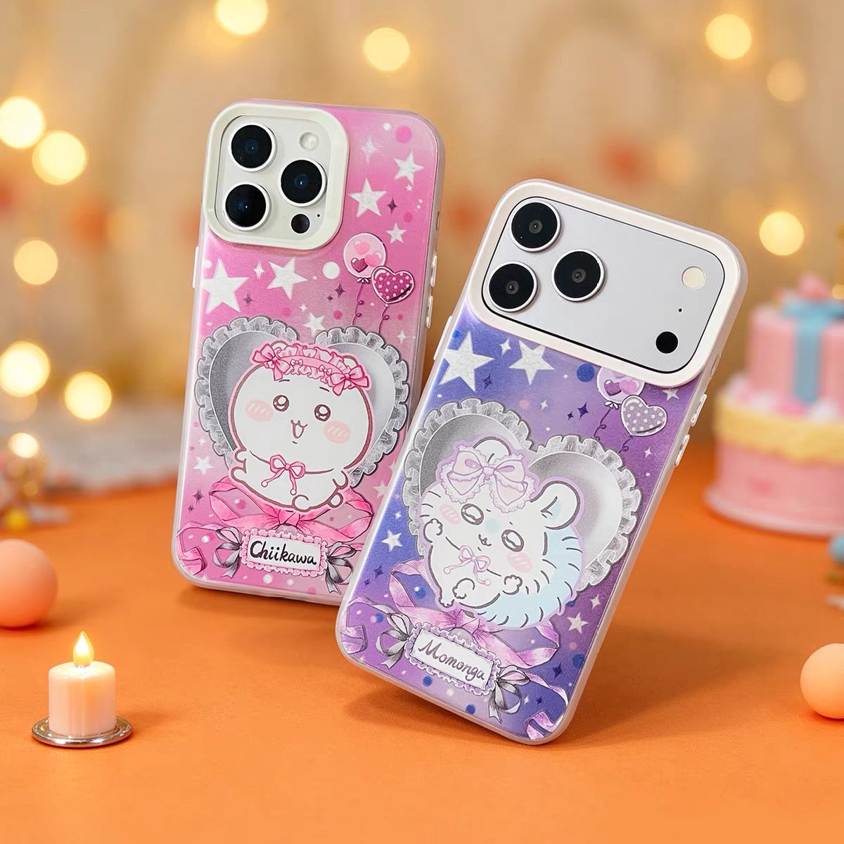 Japanese Cartoon ChiiKawa Ribbon Heart Cushion Laser Case | Chiikawa Hachiware Usagi Momonga 4 Styles - Phone Case Samsung Galaxy S26 S25 S24 S23 S22 S21 FE Ultra Edge