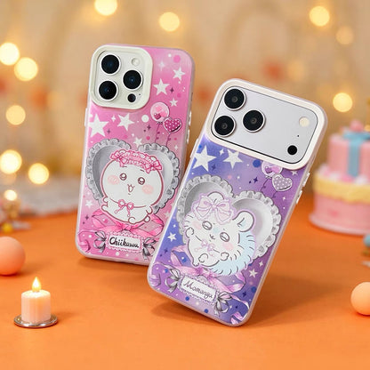 Japanese Cartoon ChiiKawa Ribbon Heart Cushion Laser Case | Chiikawa Hachiware Usagi Momonga 4 Styles - Phone Case Samsung Galaxy S26 S25 S24 S23 S22 S21 FE Ultra Edge