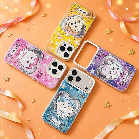 Japanese Cartoon ChiiKawa Ribbon Heart Cushion Laser Case | Chiikawa Hachiware Usagi Momonga 4 Styles - Phone Case Samsung Galaxy S26 S25 S24 S23 S22 S21 FE Ultra Edge