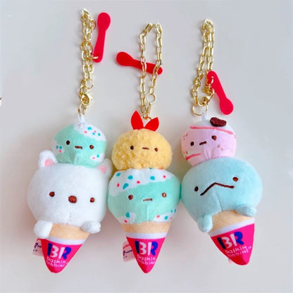 Japan Cartoon Sumikko Gurashi x BR Ice Cream Version Keychain | Shirokuma Ebifurai No Shippo Tokage - Mini Plush Doll 10cm Keychain