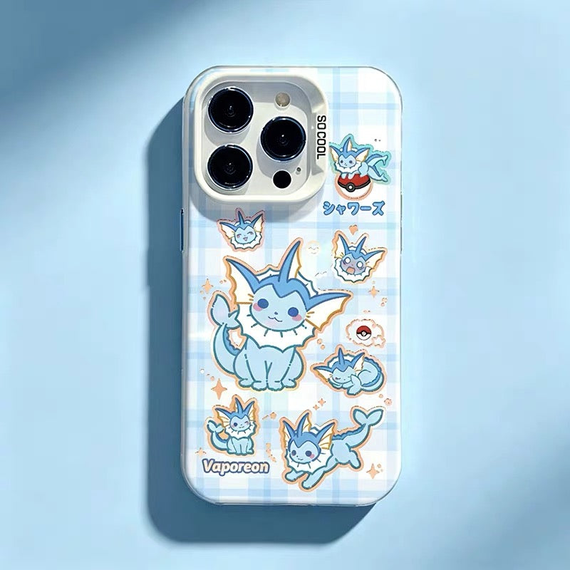 Japanese Cartoon Pokemon Matt & Silver Case Eevee Evolution Cute Emo Version | Eevee Vaporeon Jolteon Espeon Umbreon Leafeon Glaceon Sylveon 8 Styles - Phone Case Samsung Galaxy S26 S25 S24 S23 S22 S21 FE Ultra Edge