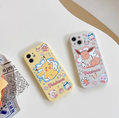 Japanese Cartoon Pokemon Hand Drawing Version | Pikachu Eevee Colour Case - iPhone Case 7 8 PLUS SE2 XS XR X 11 12 13 14 15 16 Pro Promax 12mini 13mini