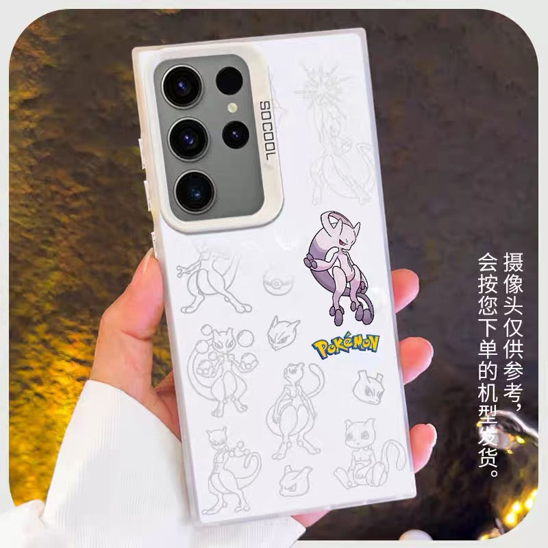 Japanese Cartoon Pokemon Matt & Silver Case Part6 | Piplup Snivy Froakie Rowlet Clodsire Jirachi Mewtwo 7 Styles - Phone Case Samsung Galaxy S26 S25 S24 S23 S22 S21 FE Ultra Edge
