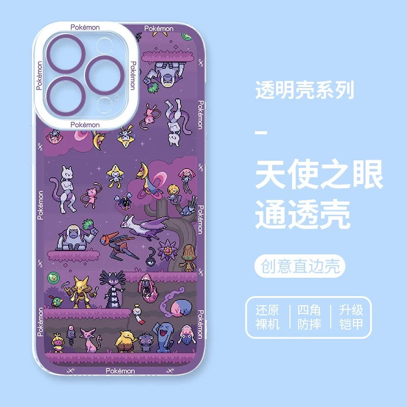 Japan Cartoon Pokemon Pixel Group Verison | Psychic Type - iPhone Case 6 7 8 PLUS SE2 XS XR X 11 12 13 14 15 16 16e Pro Promax 12mini 13mini