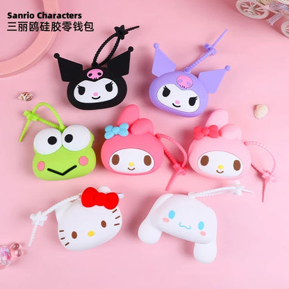 Japan Sanrio Silicone Mini Purse Bag | Hello Kitty My Melody Kuromi Cinnamoroll Pompompurin Pochacco Hangyodon - Coin Bag Can put in Airpods EarPhone