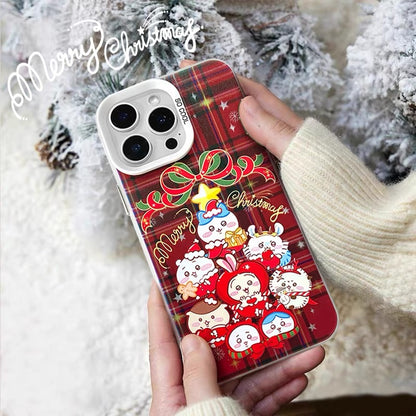 Japanese Cartoon ChiiKawa Merry Xmas Laser Case | Christmas Tree Group - iPhone Case 11 12 13 14 15 16 16e 17 17e Pro Promax