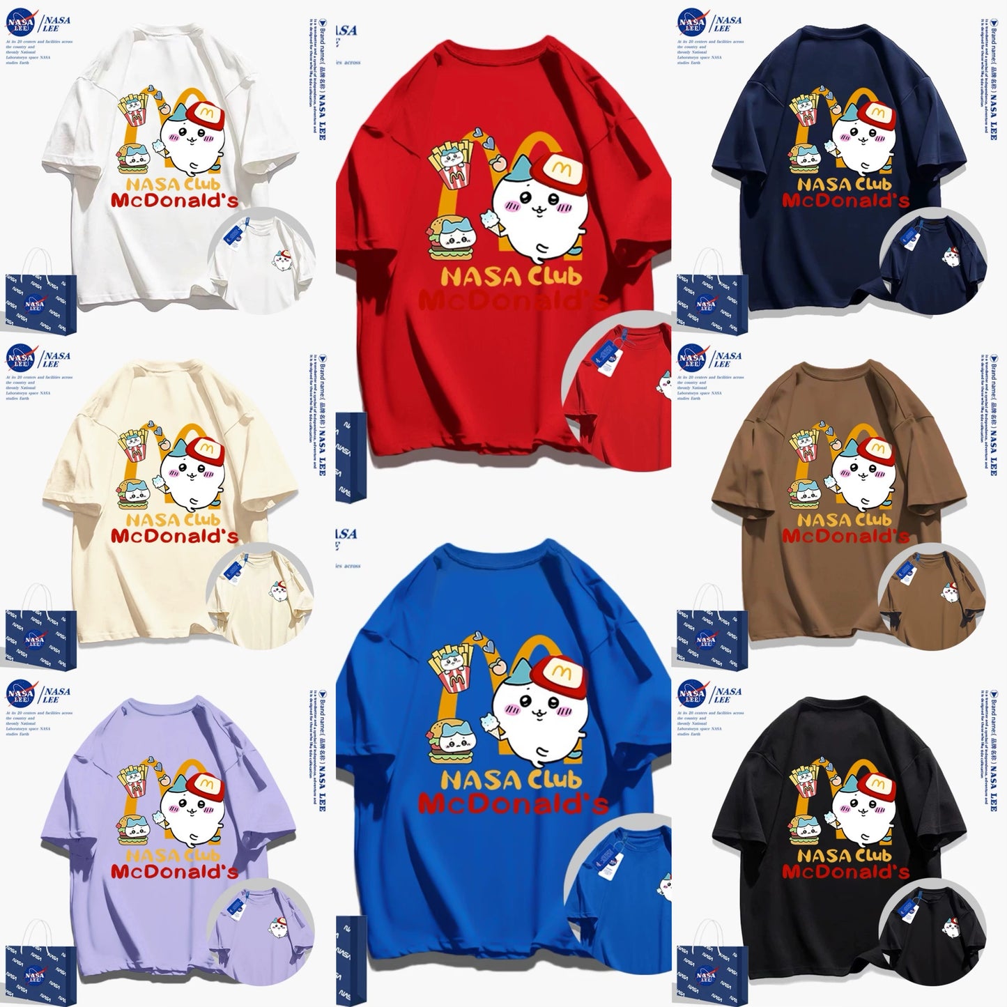 Japanese Cartoon ChiiKawa Casual Style T-Shirt Series | Hachiware FastFood Front & Back - Kawaii Fashion Items