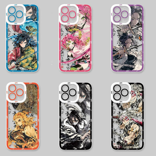Japanese Anime Kimetsu no Yaiba Demon Slayer Fighting Drawing Style | Giyuu Uzui Obanai Rengoku Mitsuri Shinobu - iPhone Case 7 8 PLUS SE2 XS XR X 11 12 13 14 15 16 16e 17 Pro Promax 12mini 13mini