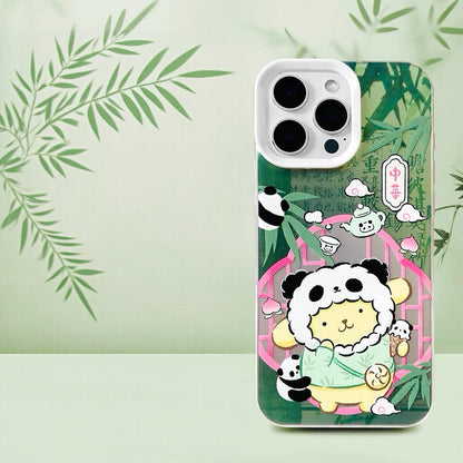 Japanese Cartoon Sanrio Become Panda Laser Case | Hello Kitty My Melody Kuromi Cinnamoroll Pompompurin Hangyodon 6 Styles - iPhone Case 11 12 13 14 15 16 16e 17 17e Pro Promax