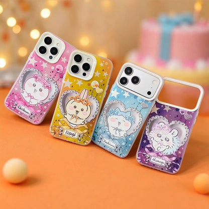 Japanese Cartoon ChiiKawa Ribbon Heart Cushion Laser Case | Chiikawa Hachiware Usagi Momonga 4 Styles - Phone Case Samsung Galaxy S26 S25 S24 S23 S22 S21 FE Ultra Edge