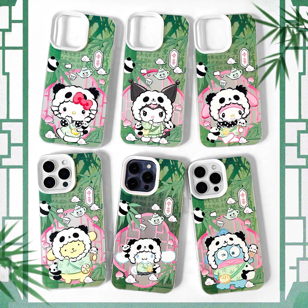 Japanese Cartoon Sanrio Become Panda Laser Case | Hello Kitty My Melody Kuromi Cinnamoroll Pompompurin Hangyodon 6 Styles - iPhone Case 11 12 13 14 15 16 16e 17 17e Pro Promax