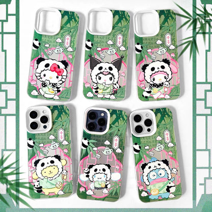 Japanese Cartoon Sanrio Become Panda Laser Case | Hello Kitty My Melody Kuromi Cinnamoroll Pompompurin Hangyodon 6 Styles - iPhone Case 11 12 13 14 15 16 16e 17 17e Pro Promax