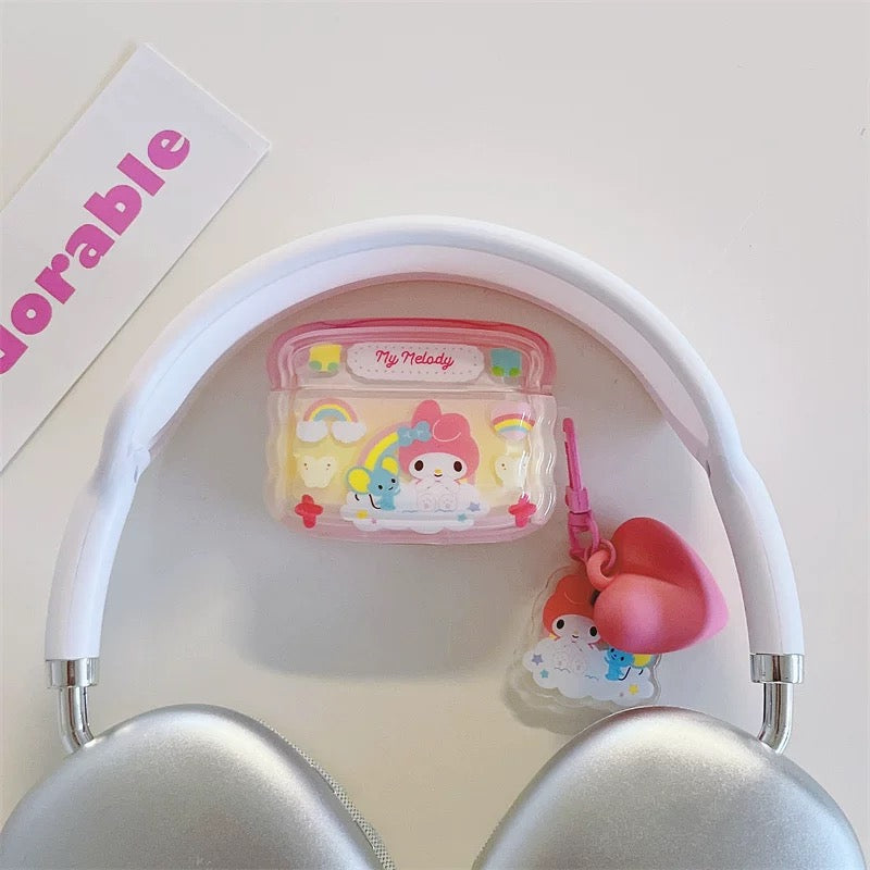 Japanese Cartoon Colourful Rainbow with Heart Keychain | Hello Kitty My Melody Kuromi Cinnamoroll Pochacco AirPods AirPodsPro AirPods3 Case