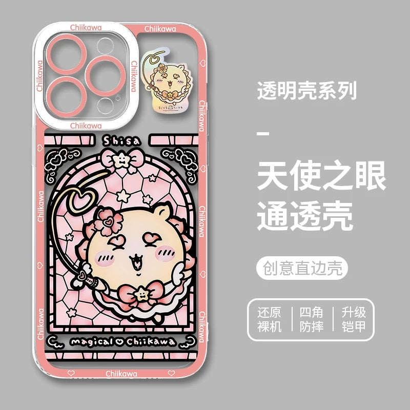 Japanese Cartoon Phone Case Magical Girl with Glass Window Clean Version | Chiikawa Hachiware Usagi Momonga Kurimanju Rakko Shisa Furuhonya - iPhone Case PLUS SE2 15 16 16e 17 17e Pro Promax 12mini 13mini