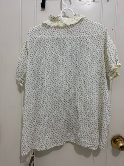 Japanese Fashion Cute Style Mori Series | Blue Flower White Shirt - Kawaii Fashion Items