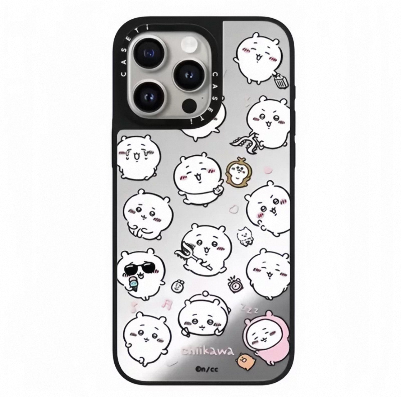 Japanese Cartoon ChiiKawa Mirror Phone Case | ChiiKawa Hachiware Usagi Medley Fun Pose Silver Full Screen - iPhone Case 11 12 13 14 15 16 17 Pro Promax
