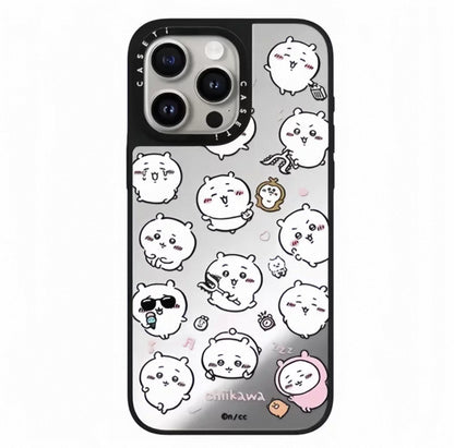 Japanese Cartoon ChiiKawa Mirror Phone Case | ChiiKawa Hachiware Usagi Medley Fun Pose Silver Full Screen - iPhone Case 11 12 13 14 15 16 17 Pro Promax